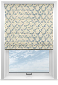 Trellis Prints, Vine and Bloom Romsey Raffs Blue - Roman Blind